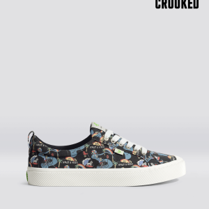 Crooked OCA Low Black Graphic Print Canvas Sneaker Men